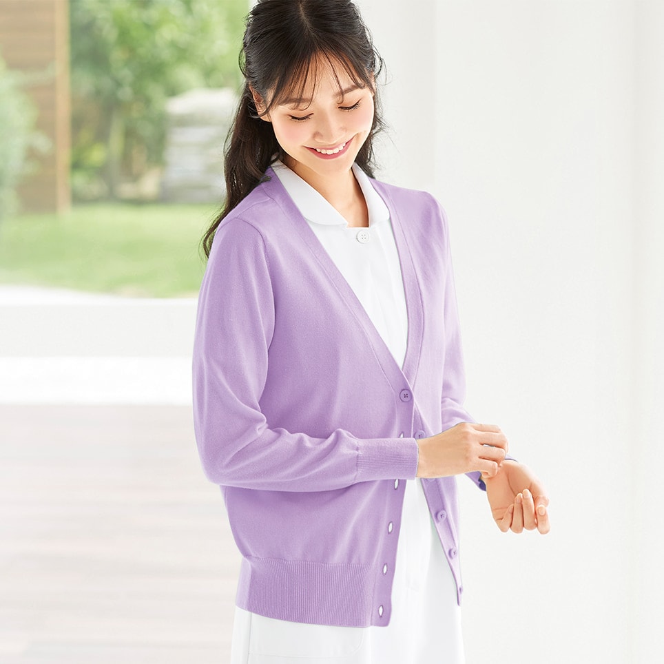 自宅で洗える！なめらか綿混Vネックカーディガン(レギュラー丈)