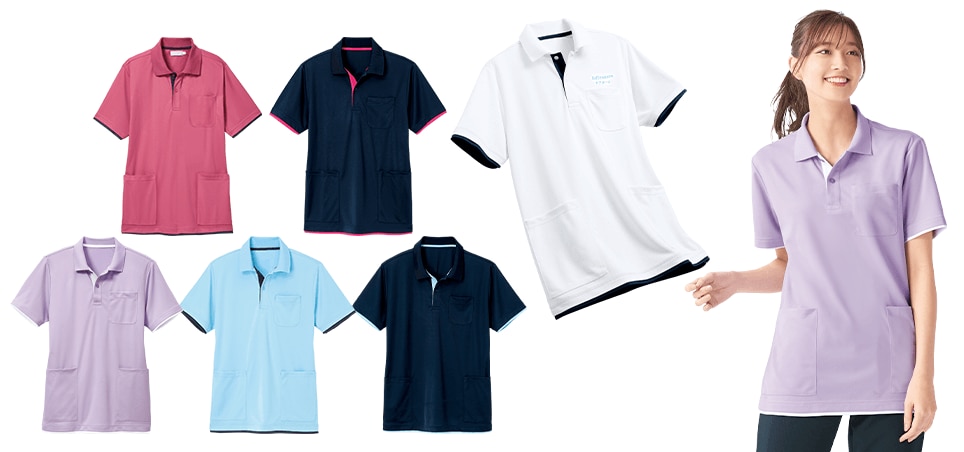 ナノプラチナ抗菌防臭サイドポケットレイヤード風ポロシャツ(男女兼用)