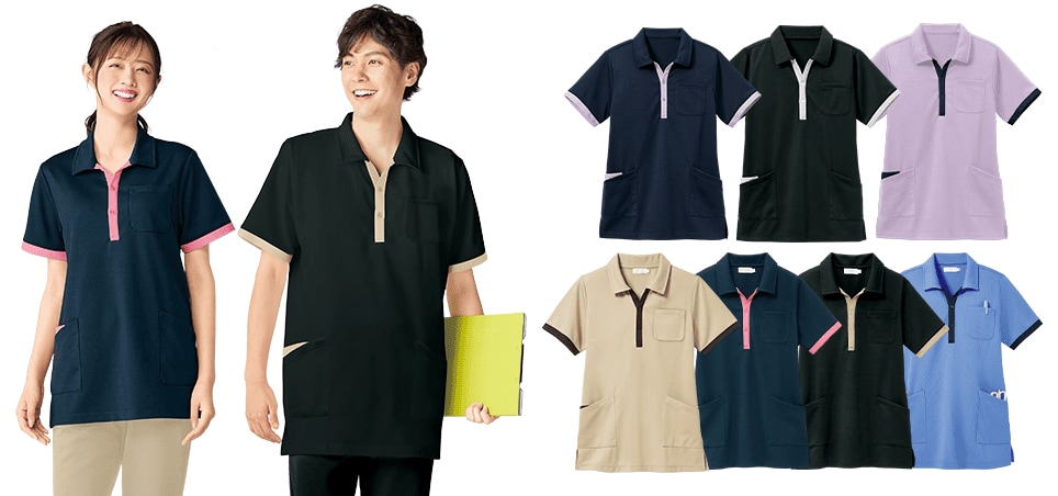 ナノプラチナ抗菌防臭 さらっと凹凸衿元配色ワークシャツ(男女兼用)