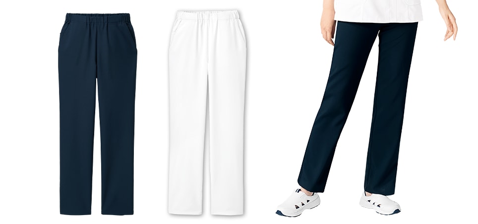 テフロン加工ウエスト総ゴムストレッチストレートパンツ