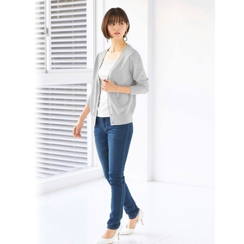 自宅で洗える！なめらか綿混Vネックカーディガン(レギュラー丈)