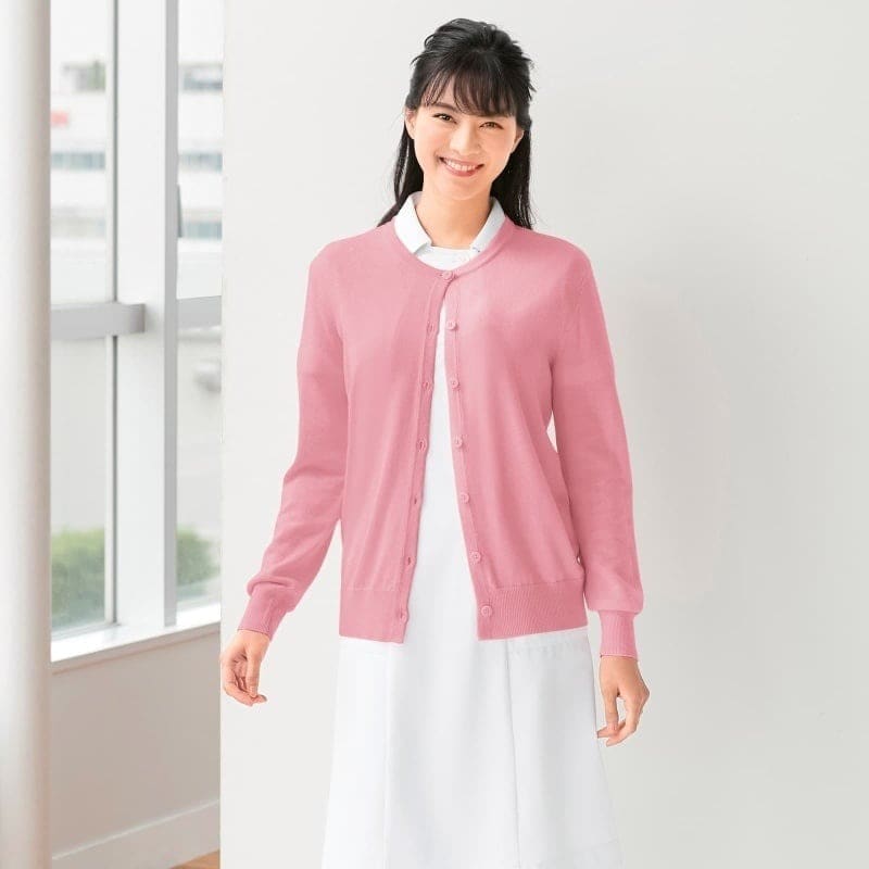 自宅で洗える！なめらか綿混 丸首カーディガン