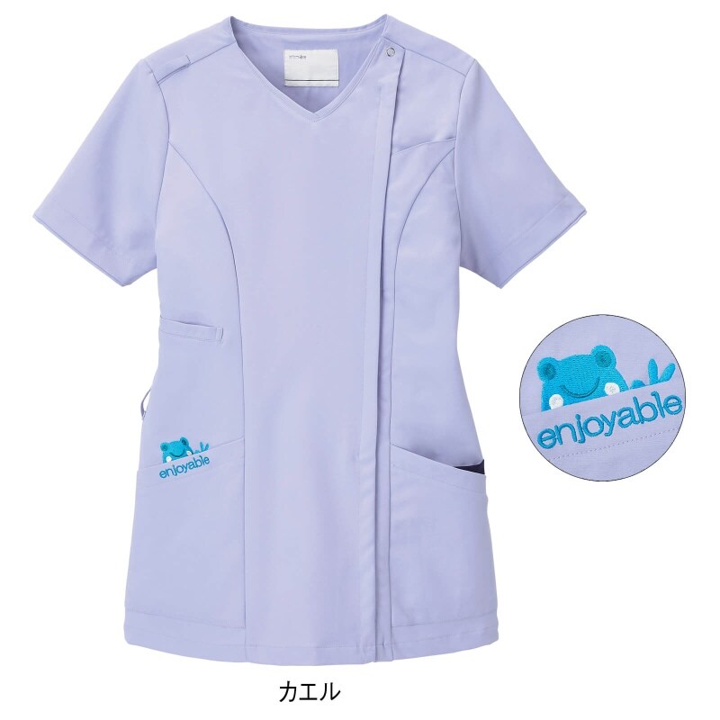 ポケットanimal刺繍前ファスナー開きスクラブ 白衣 ナース服 ナースウェア 看護師 ナース の通販ならアンファミエ