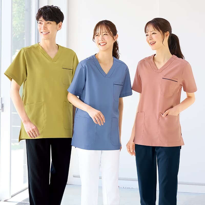 ストレッチギャバ制電パイピングスクラブ(男女兼用)