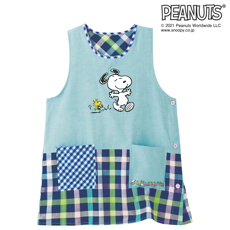 スヌーピー おさんぽチェック切替エプロン エプロン 予防衣 看護師 ナース の通販ならアンファミエ