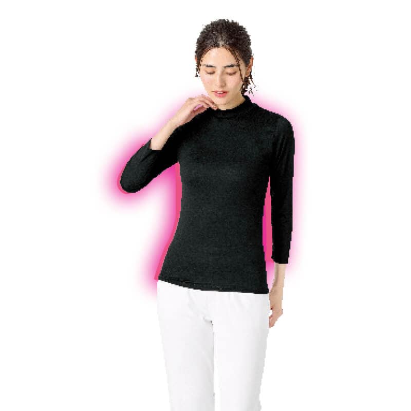 ナノプラチナ加工ちょうどいい暖かさ吸湿発熱ハイネック8分袖インナー