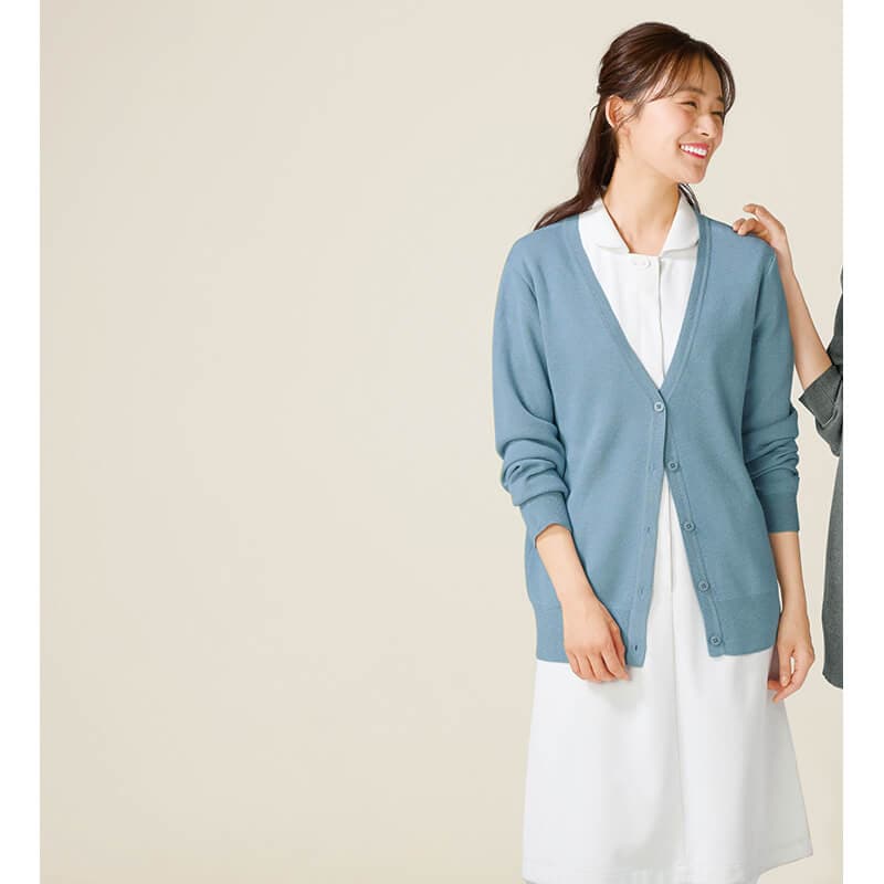 洗濯機OK！抗ピルウール混ナースカーディガン(レギュラー丈)