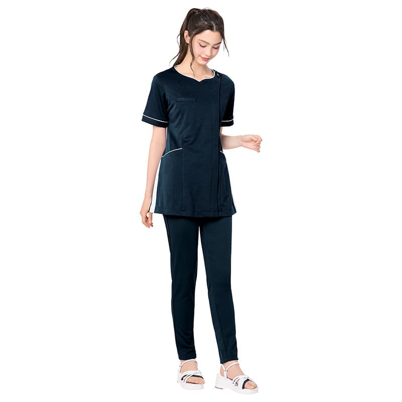 サイド配色フロント開きストレッチスクラブ