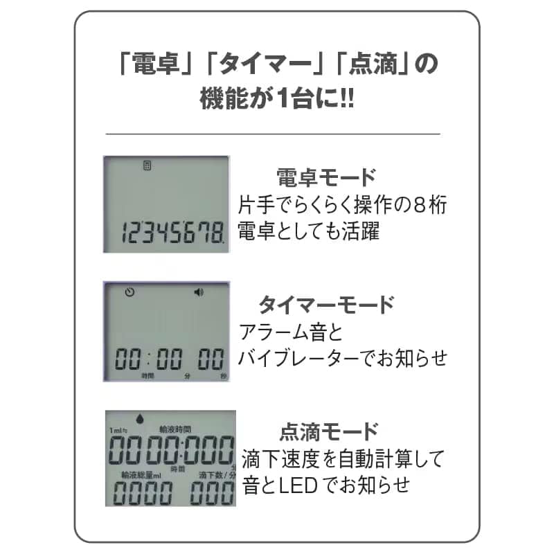 サイドスイッチ電卓付点滴タイマー