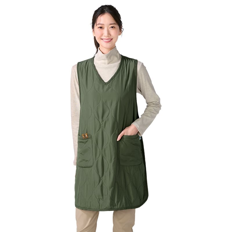 ★あったか軽ふわ裏フリースキルティングチュニック丈エプロン