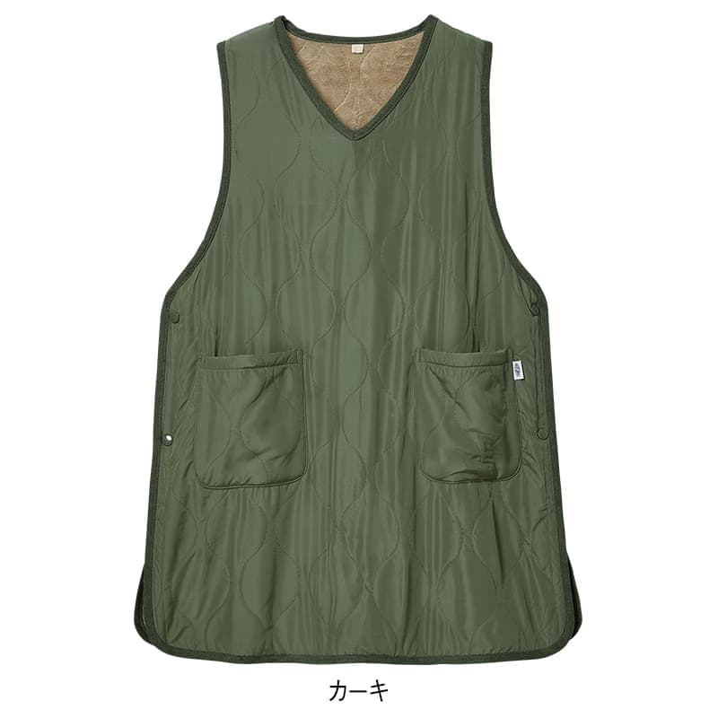 あったか軽ふわ裏フリースキルティングチュニック丈エプロン