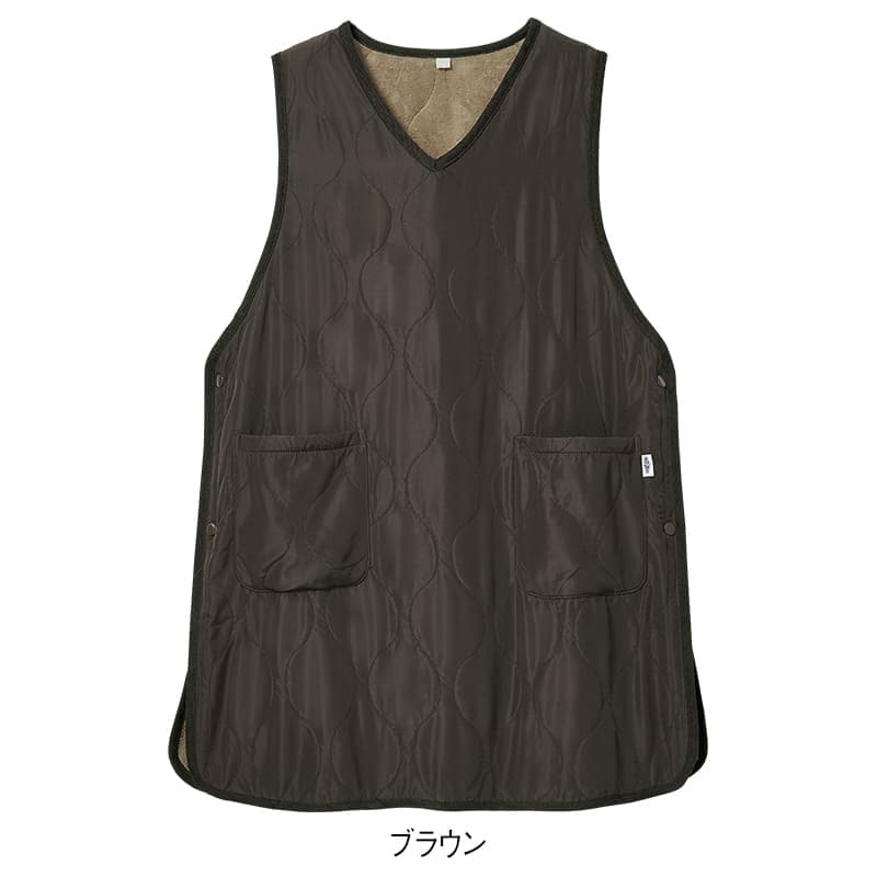 あったか軽ふわ裏フリースキルティングチュニック丈エプロン