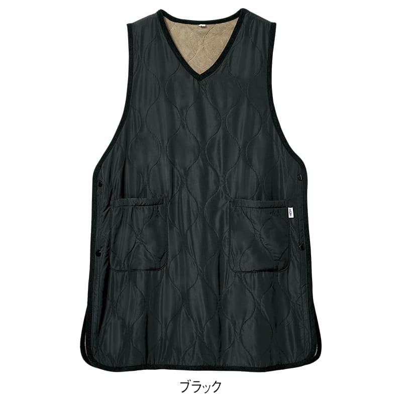 あったか軽ふわ裏フリースキルティングチュニック丈エプロン