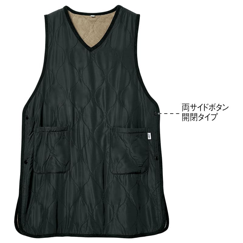 あったか軽ふわ裏フリースキルティングチュニック丈エプロン