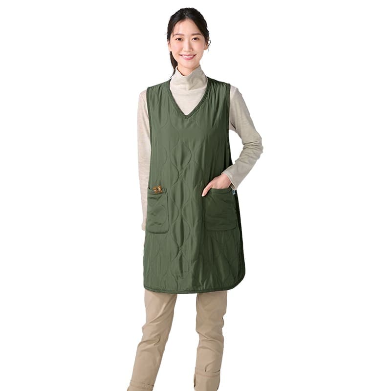 あったか軽ふわ裏フリースキルティングチュニック丈エプロン