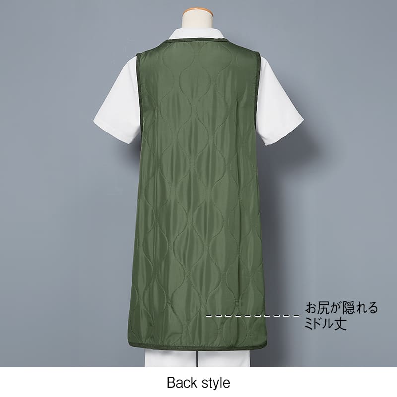 あったか軽ふわ裏フリースキルティングチュニック丈エプロン