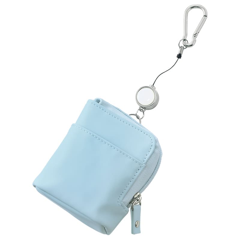 ★なめらか合皮カラビナ付きリールミニポーチ
