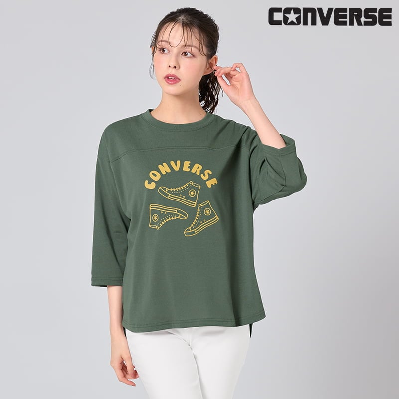 ＜CONVERSE＞裾ラウンドクロップドスリーブTシャツ