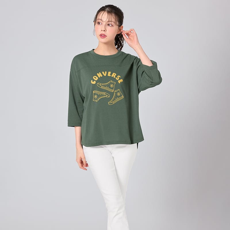 <CONVERSE>裾ラウンドクロップドスリーブTシャツ