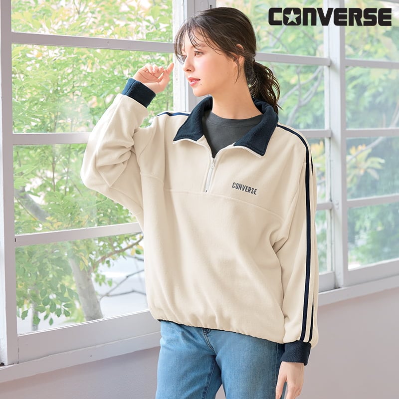 ＜CONVERSE＞フリース袖ラインハーフZIP