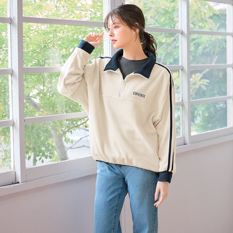 ＜CONVERSE＞フリース袖ラインハーフZIP