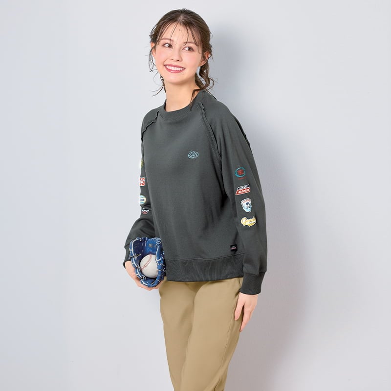 ＜GENUINE Dickies＞裏毛袖刺繍ラグラントレーナー