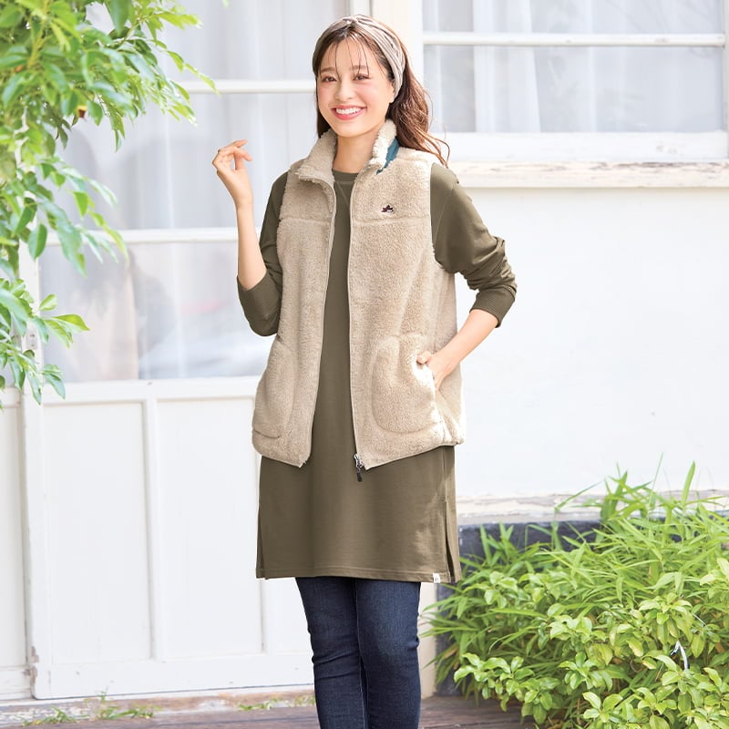 ＜LOGOS Park＞裏地付きシャギーボアベスト