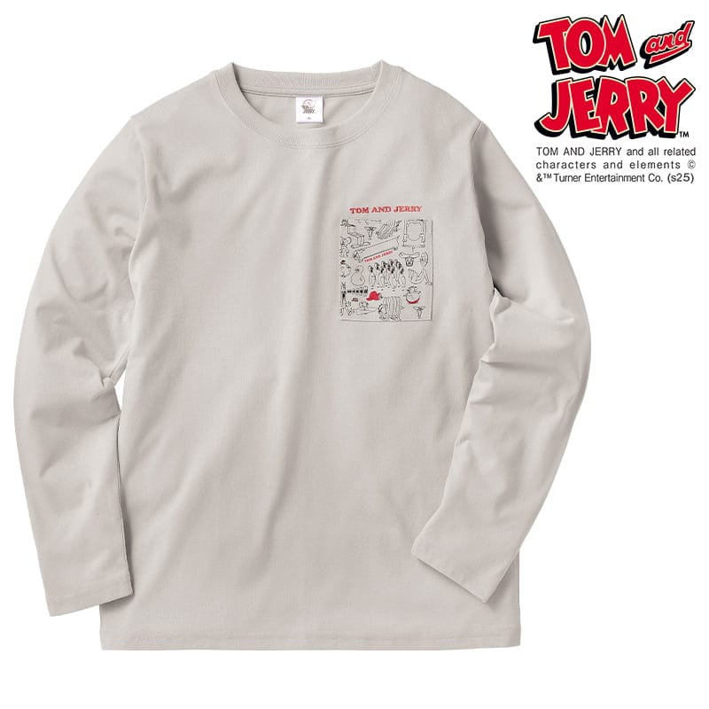 ＜TOM and JERRY＞天竺長袖ポケット付きボックスTシャツ