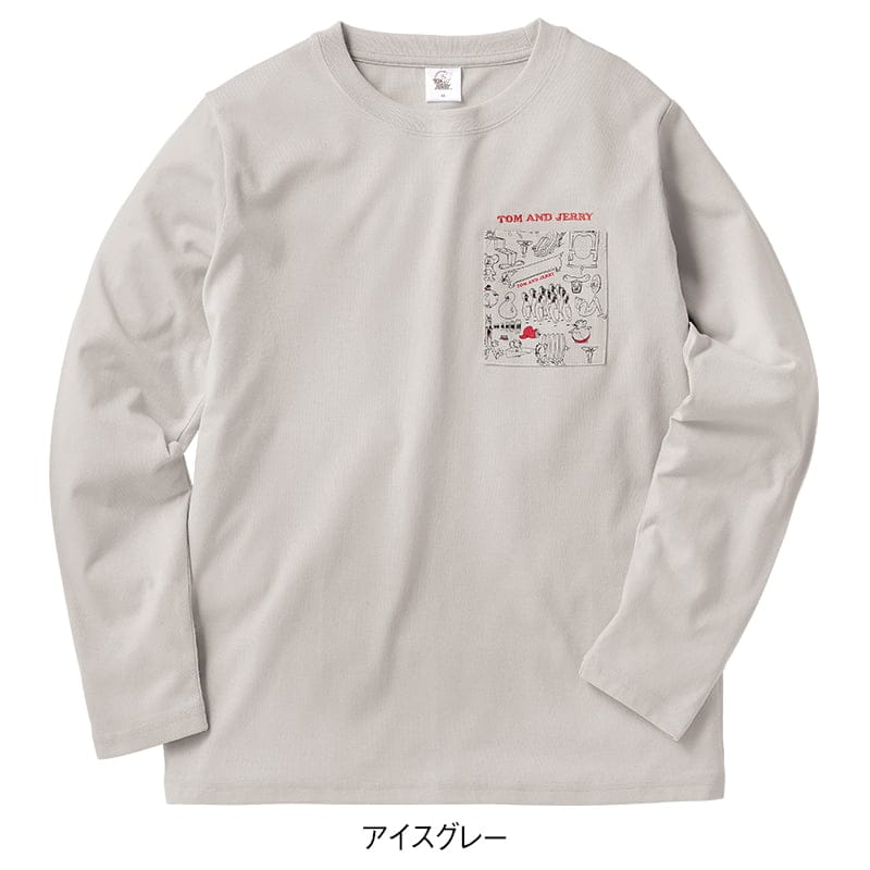 ＜TOM and JERRY＞天竺長袖ポケット付きボックスTシャツ