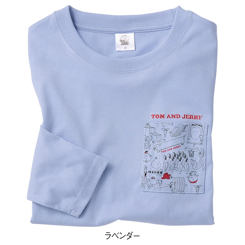 ＜TOM and JERRY＞天竺長袖ポケット付きボックスTシャツ