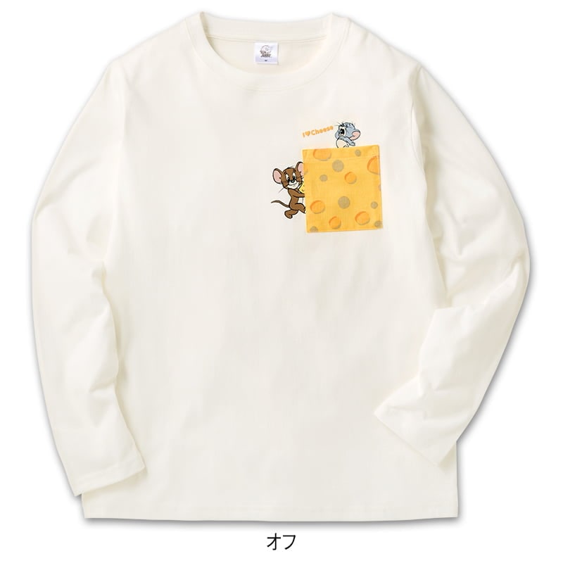 ＜TOM and JERRY＞天竺長袖ポケット付きボックスTシャツ