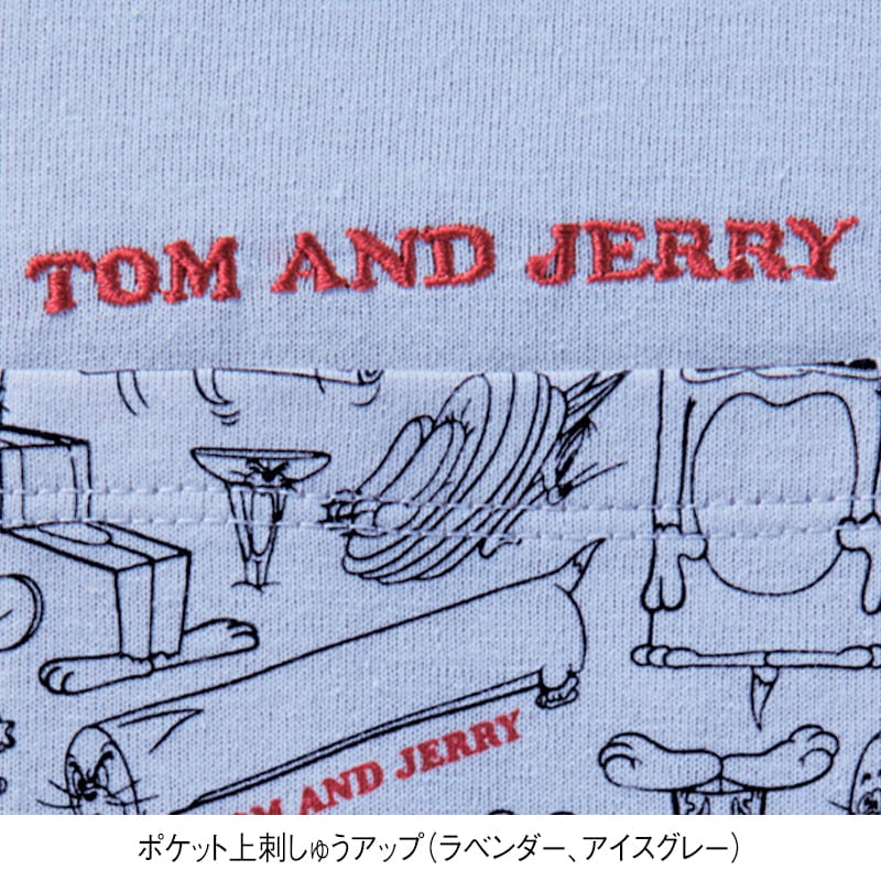 ＜TOM and JERRY＞天竺長袖ポケット付きボックスTシャツ