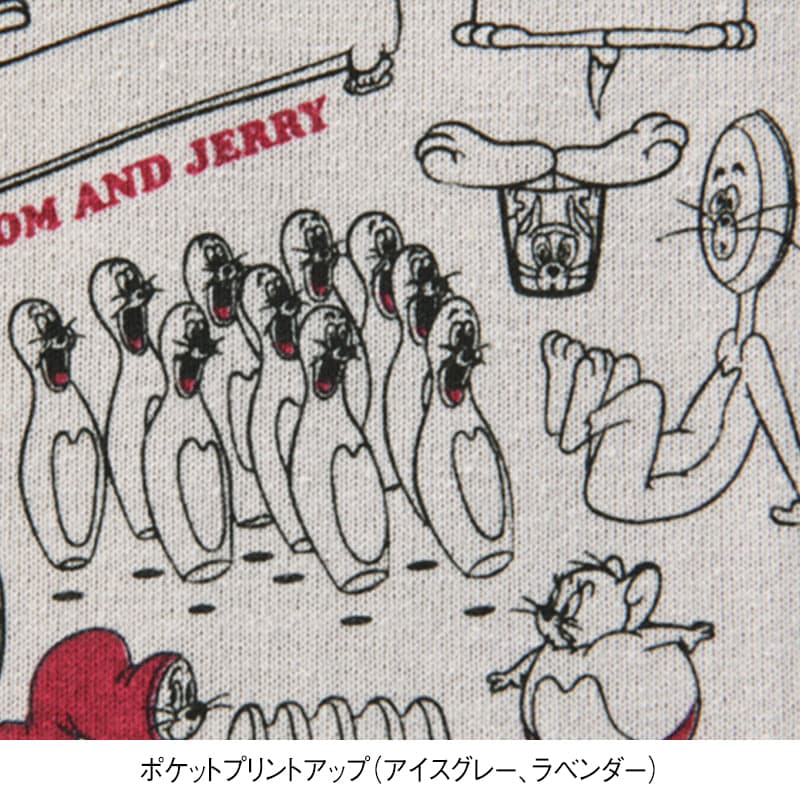＜TOM and JERRY＞天竺長袖ポケット付きボックスTシャツ