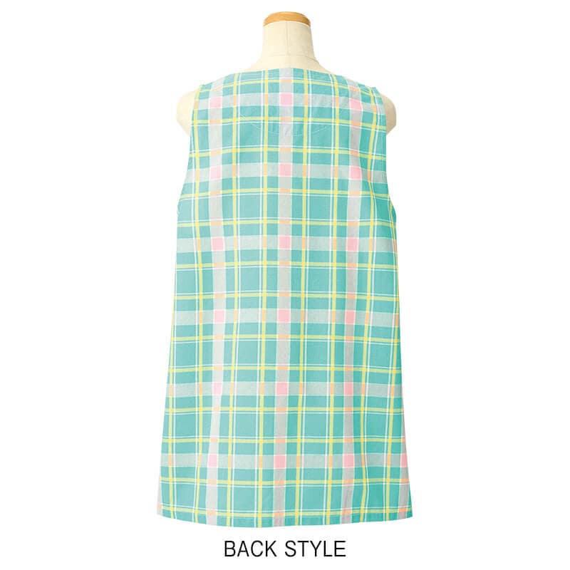 チェック柄フロントタックねこアップリケエプロン