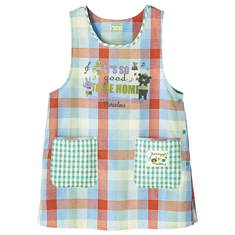 チェック柄アニマルプリントエプロン