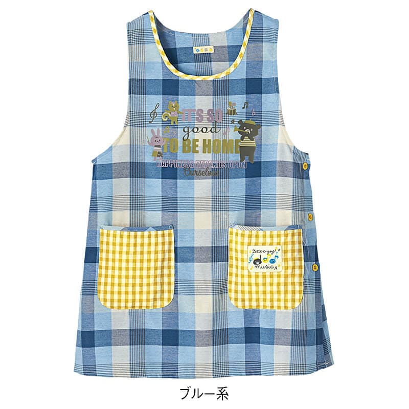 チェック柄アニマルプリントエプロン