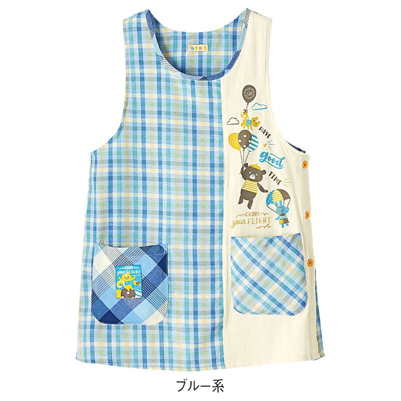 縦切替えチェック柄アニマルプリントエプロン