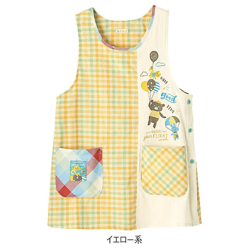 縦切替えチェック柄アニマルプリントエプロン