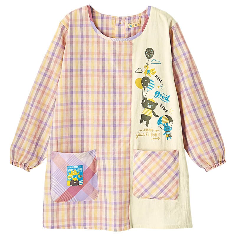 縦切替えチェック柄アニマルかっぽう着