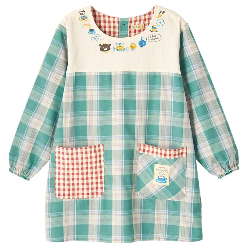 バスト切替えチェック柄アニマルかっぽう着