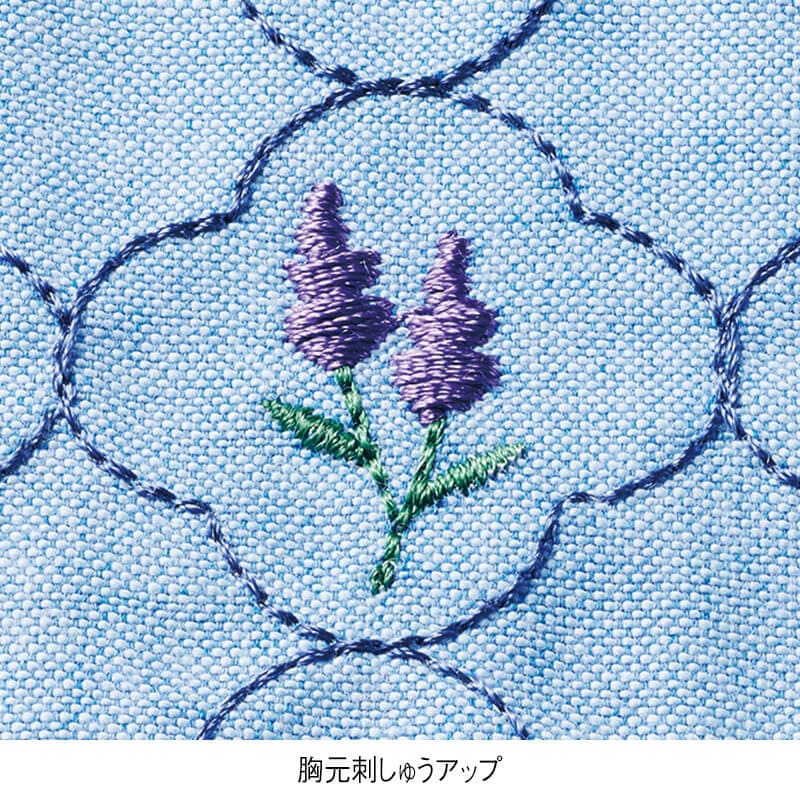 ラベンダー刺しゅうストライプ柄エプロン