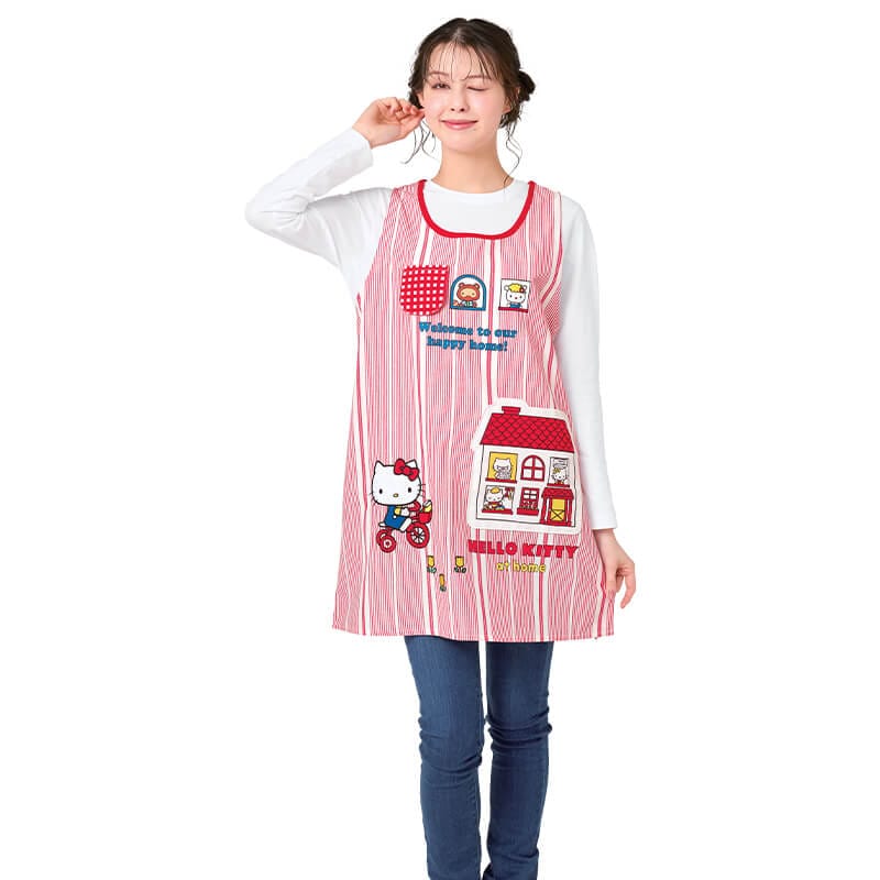 ＜ハローキティ＞ランダムストライプ柄エプロン