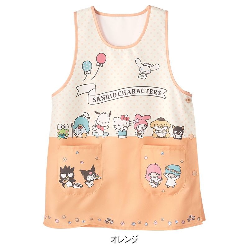 【新品未使用】キャラクターエプロン サンリオ ハローキティ エプロン 転写脇釦 M〜L パープル 898331 カオハナ