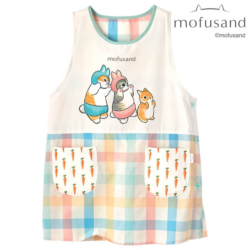 ＜mofusand＞うさにゃんチェック柄エプロン