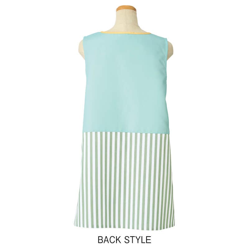 <恐竜はじめました>アップリケポケット付きストライプ柄エプロン