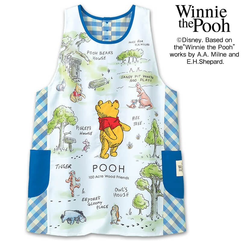 ＜ディズニー＞くまのプーさん/縦切替えチェック柄エプロン