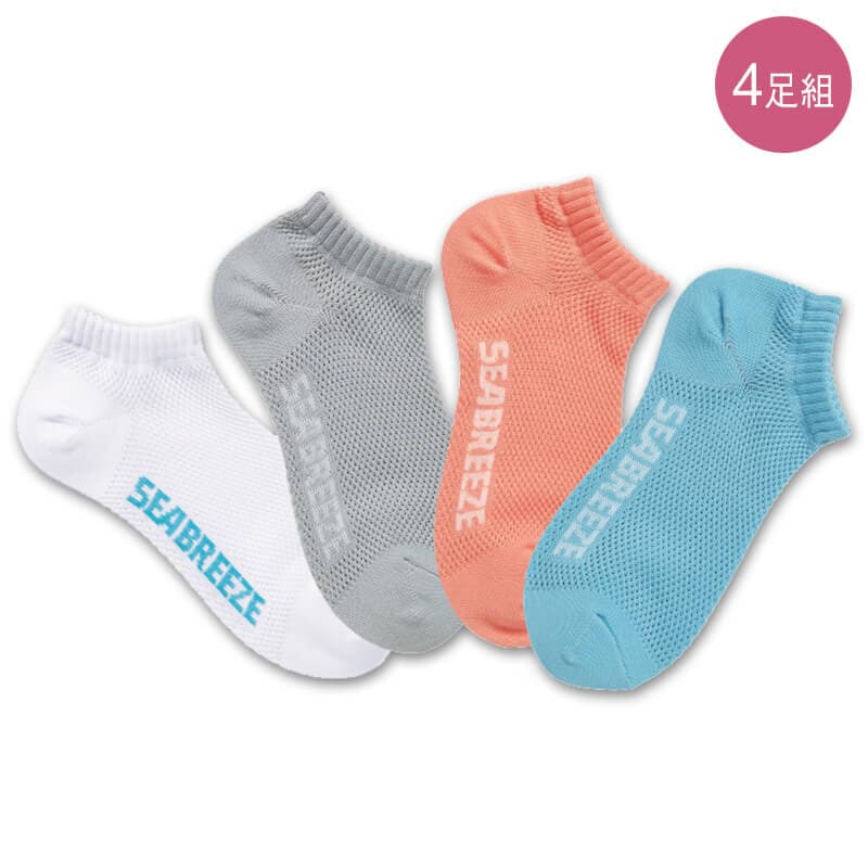 ＜シーブリーズ＞ポーチ付きロゴスニーカーソックス4足組