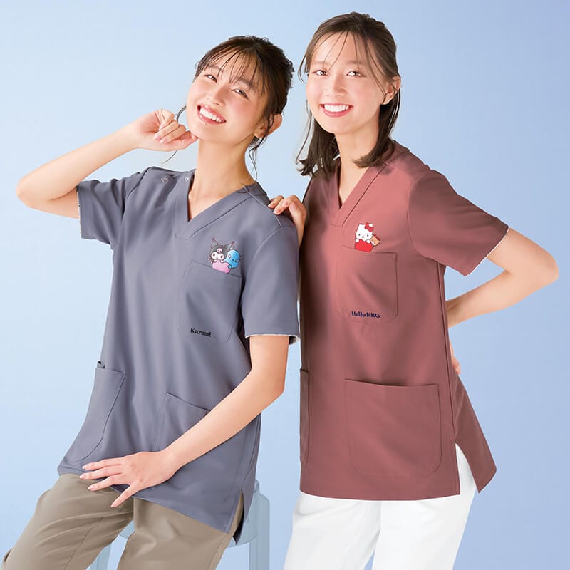 ＜サンリオキャラクターズ＞ポケットプリント＆刺しゅうストレッチスクラブ