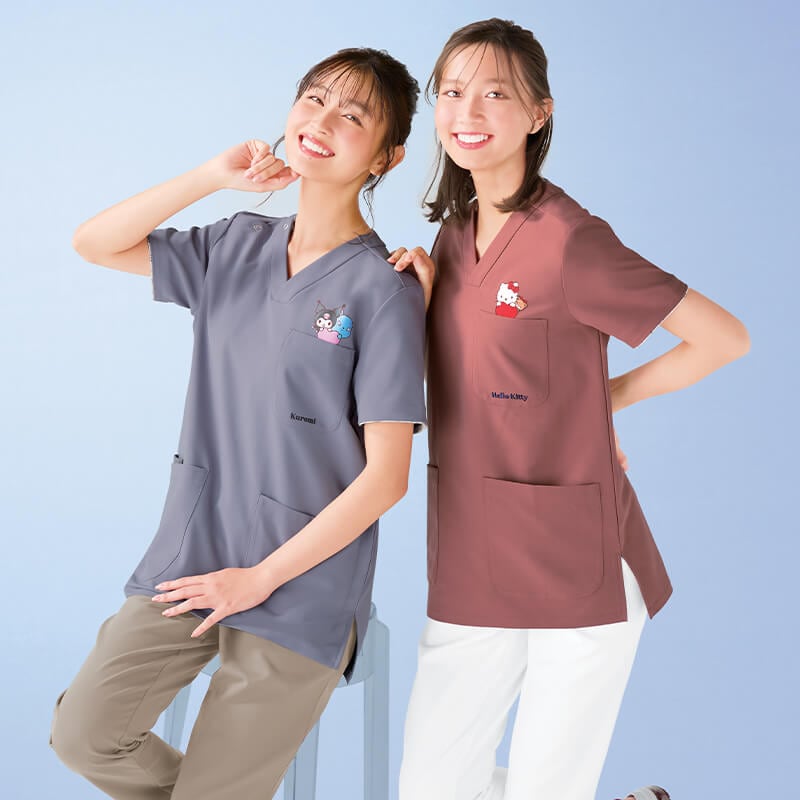 ＜サンリオキャラクターズ＞ポケットプリント＆刺しゅうストレッチスクラブ