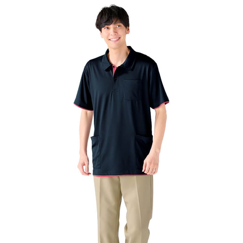 ひんやり！接触冷感！配色ナイロンカノコポロシャツ(男女兼用)